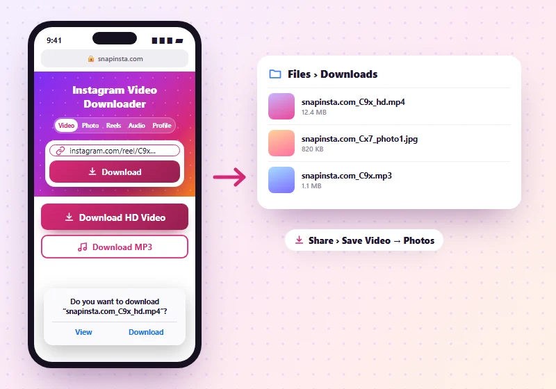 Downloading an Instagram video on iPhone with Safari