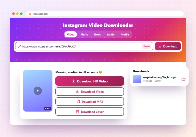 Downloading an Instagram video on a computer