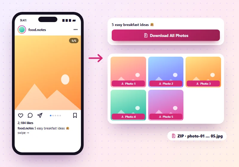 Instagram carousel post with every photo ready to save