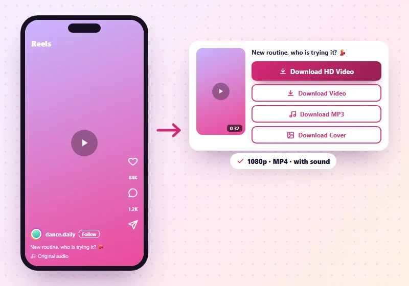 Instagram Reel saved as an HD MP4 with sound