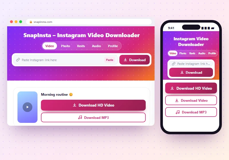 SnapInsta on a laptop and a phone